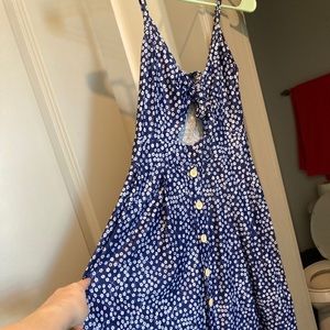 Navy blue and white floral sundress cut out summer